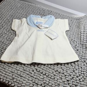 NWOT Jacadi Size 1 month Cream Baby Top with Light Blue Collar